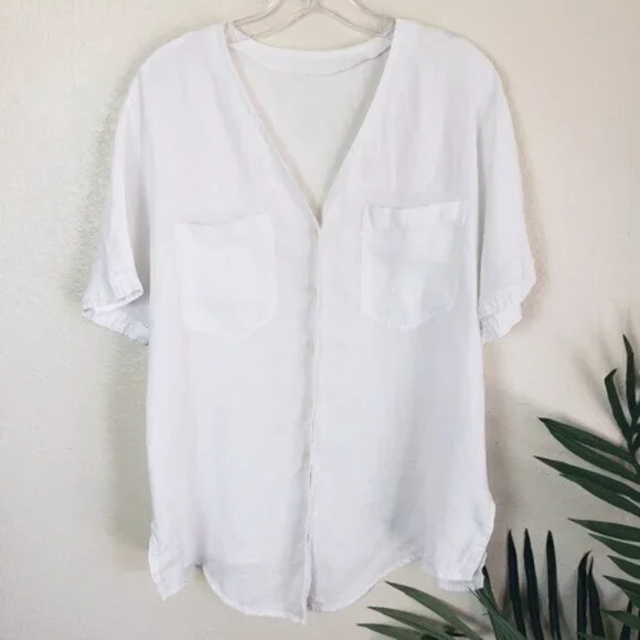 JAEGER Linen Classic Shirt Button Up Blouse Short Sleeves size L Resort Basics - Picture 3 of 16